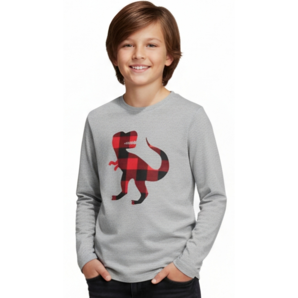 Cat & Jack Buffalo Plaid T-Rex Long Sleeve Tee